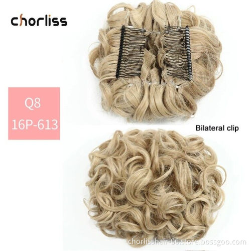 Wholesale Two Plastic Comb Wave Curly Synthetic Hair Scrunchie Elegant Beauty Hair Bun Chignon Chignon Clip Bun Easy Use